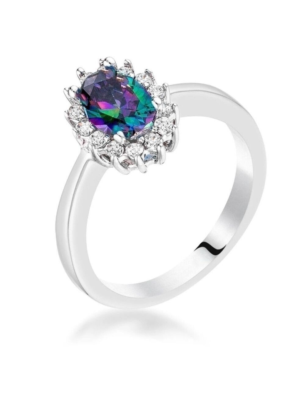 SIlver Tone Mystic CZ Petite Oval Ring, NEW